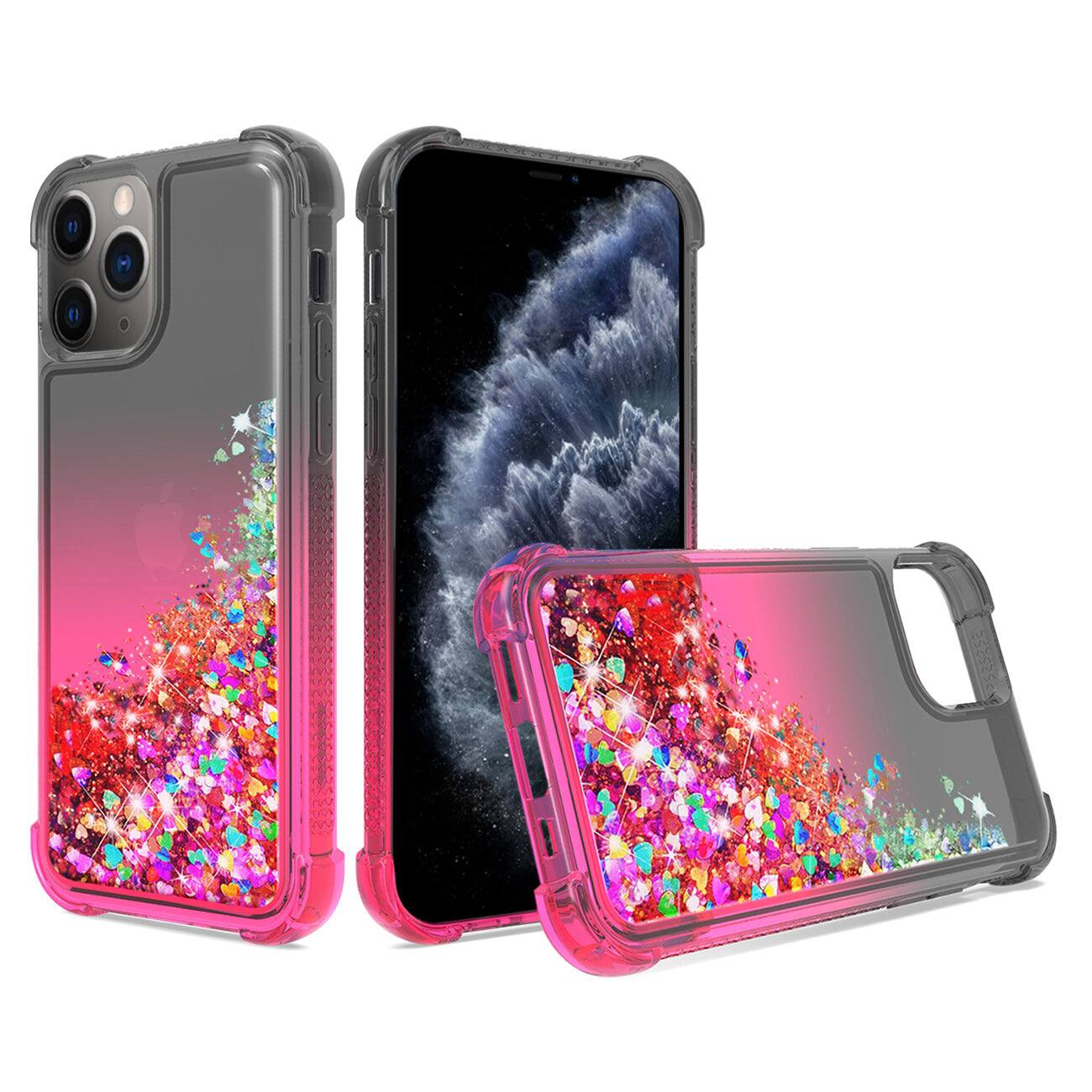 Front. Reiko - Shiny Flowing Glitter Liquid Bumper Case For Apple Iphone 11 Pro Max In Black - Black.