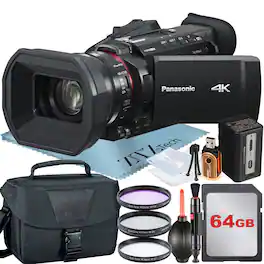 Bundle - Panasonic - HC-X1600 Camcorder UHD 4K HDMI + 64GB Card + Case + UV Filter ZeeTech - Black