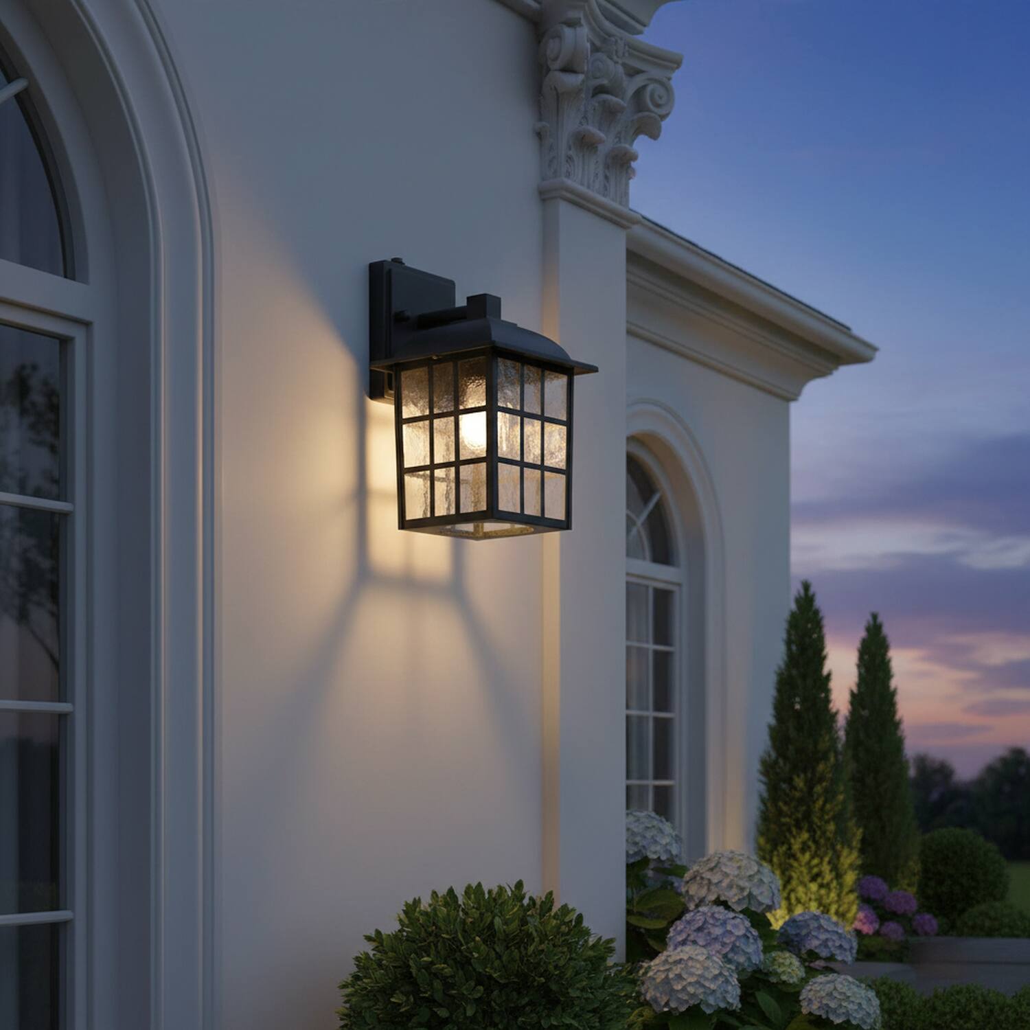 Alt View 4. Umeiluce - 2 pack Outdoor Wall Lights Lantern Sconces with Dusk to Dawn Sensor, Weather Resistant - Matte Black.