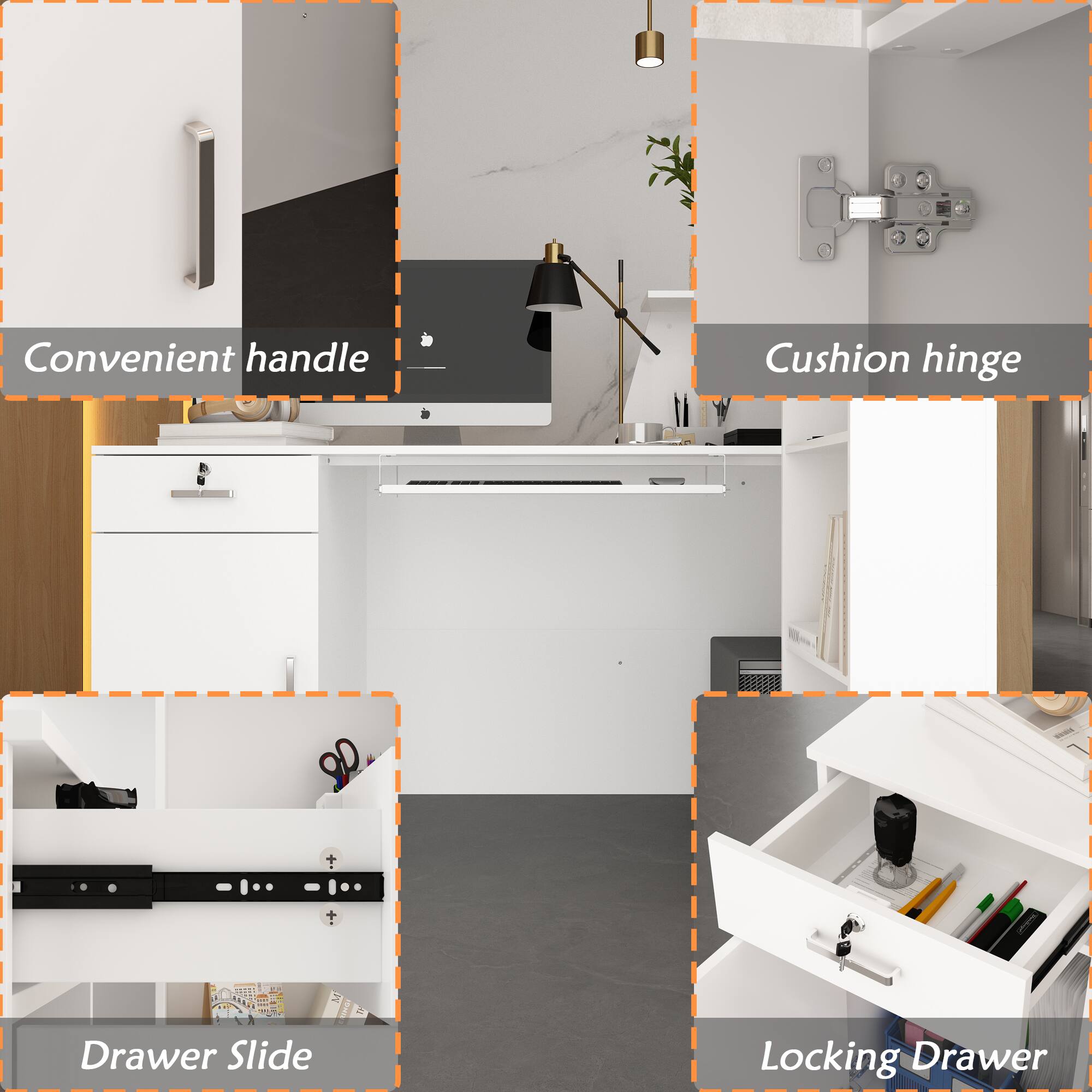 Convenient handle, Cushion hinge, Drawer Slide, Locking Drawer