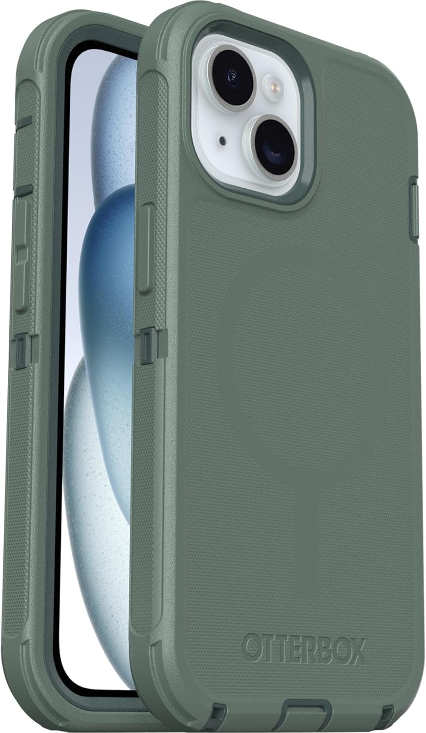 Front. OtterBox - OtterBox iPhone 16e, 15, 14, & 13 Defender Series - Forest Ranger Green, snaps to MagSafe - Forest Ranger Green.