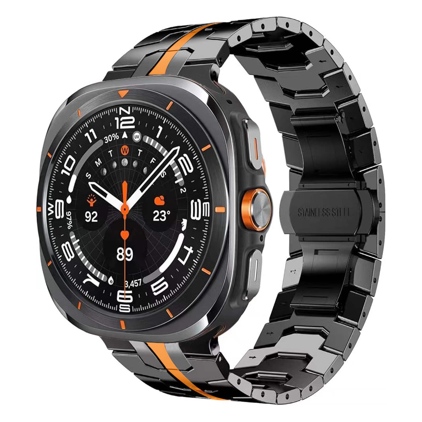 Dteck - Metal Band Compatible With Samsung Galaxy Watch Ulta 47mm (2025/2024), No Gap Stainless Steel Band Strap - Black Orange price history on PriceWatchPro