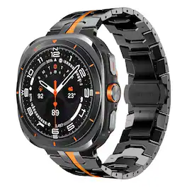 Dteck - Metal Band Compatible With Samsung Galaxy Watch Ulta 47mm (2025/2024), No Gap Stainless Steel Band Strap - Black Orange