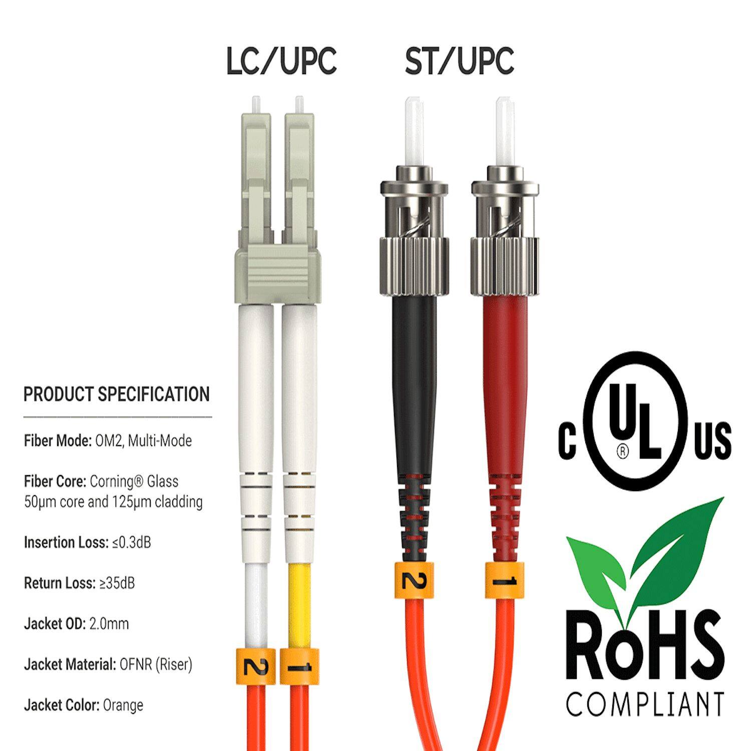 Sanoxy 5m LC/ST Duplex 50/125 Multimode OM2 Fiber Optic Cable Multi ...