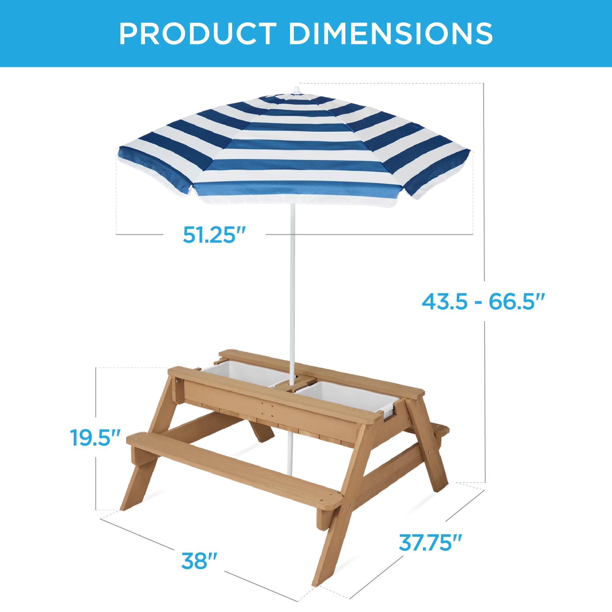 PRODUCT DIMENSIONS  
51.25"  
43.5 - 66.5"  
19.5"  
38"  
37.75"