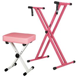5 CORE - Keyboard Stand Double X Style Adjustable Piano Riser + Keyboard Piano Bench - Pink