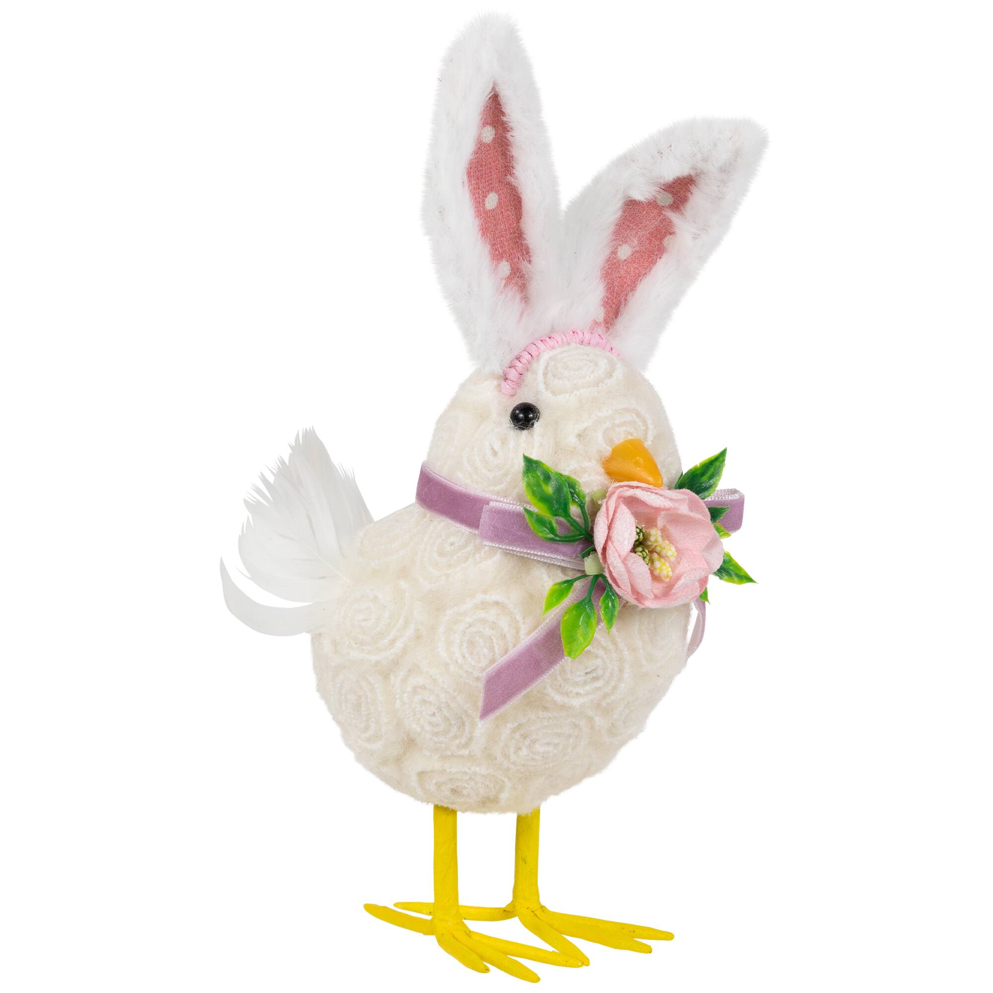 Alt View 3. Northlight - Floral Easter Chick with Polka Dot Faux Fur Rabbit Ears Figurine - 8.75" - White.