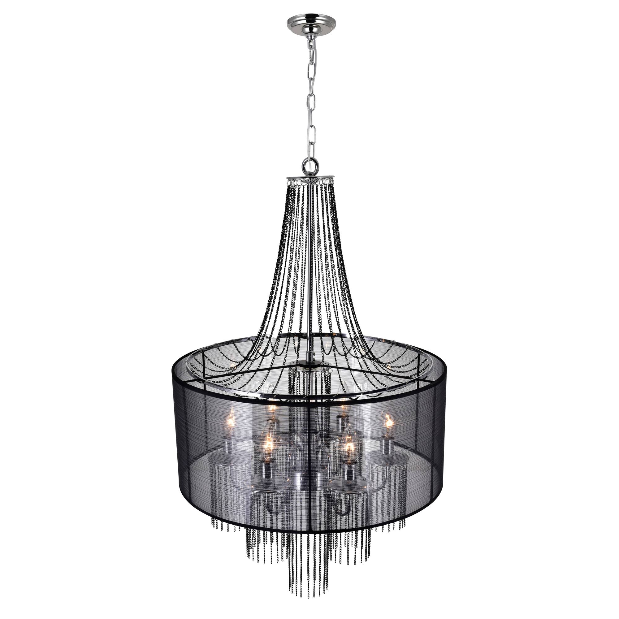 Left. CWI Lighting - Amelia 6 Light Drum Shade Chandelier With Chrome Finish - Chrome.