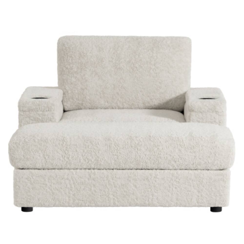 Alt View 6. LUCKY ONE - 42" Oversized Faux Rabbit Fur Single Sofa Armchair w/ Cup Holders Storage Ottoman - Beige.