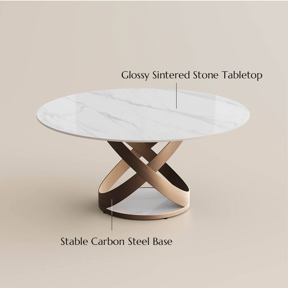 Glossy Sintered Stone Tabletop  
Stable Carbon Steel Base