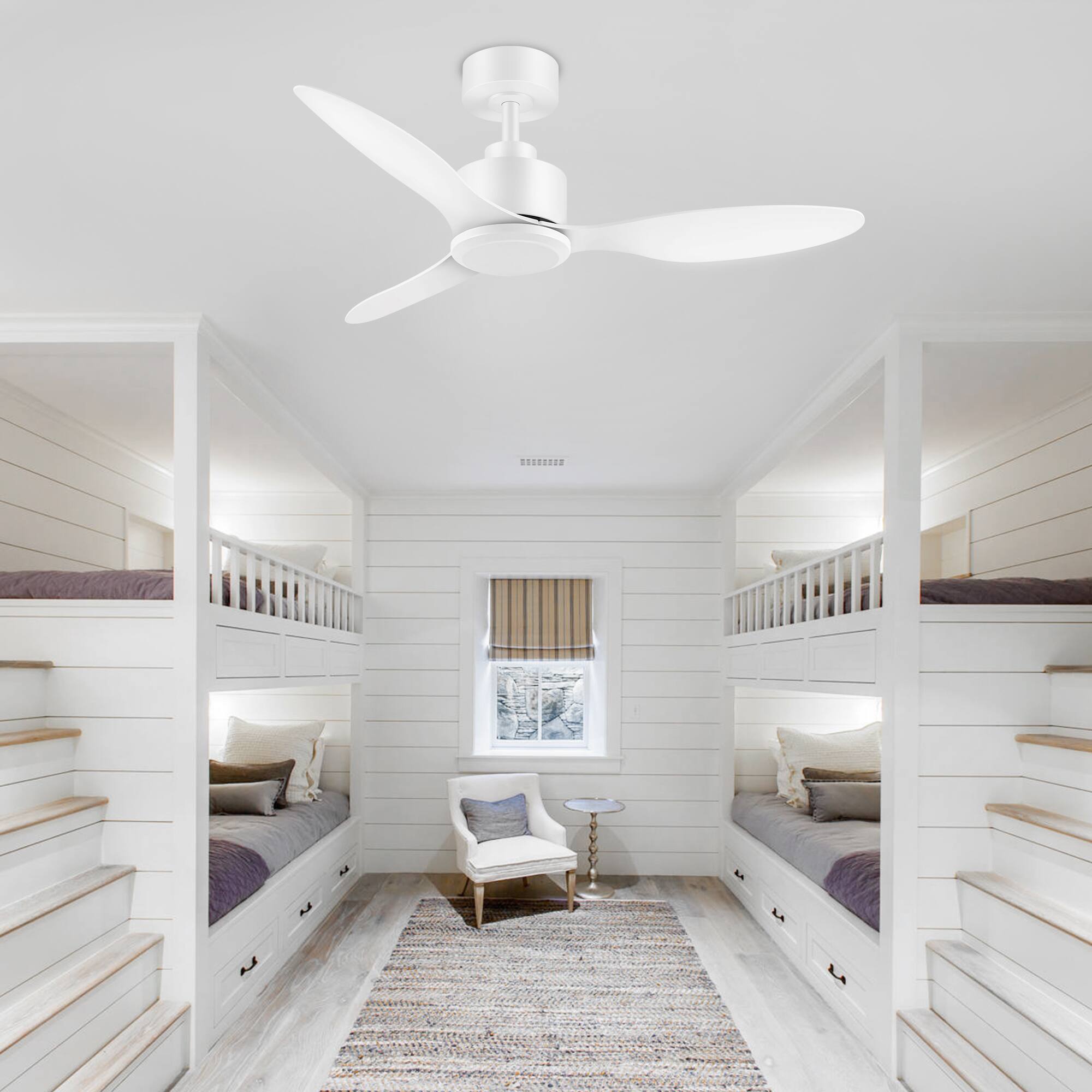 Back. Breezary - 42" Modern Indoor Ceiling Fan, 3 ABS Blades, 6-Speed DC Motor, Remote Control, Timer, 5'' Downrod, Light/No Light Option - Muted white.