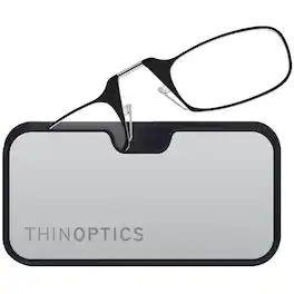 ThinOptics - Glasses with Metal Finish Pod - +1.50 - Black Frame, Silver Black Pod