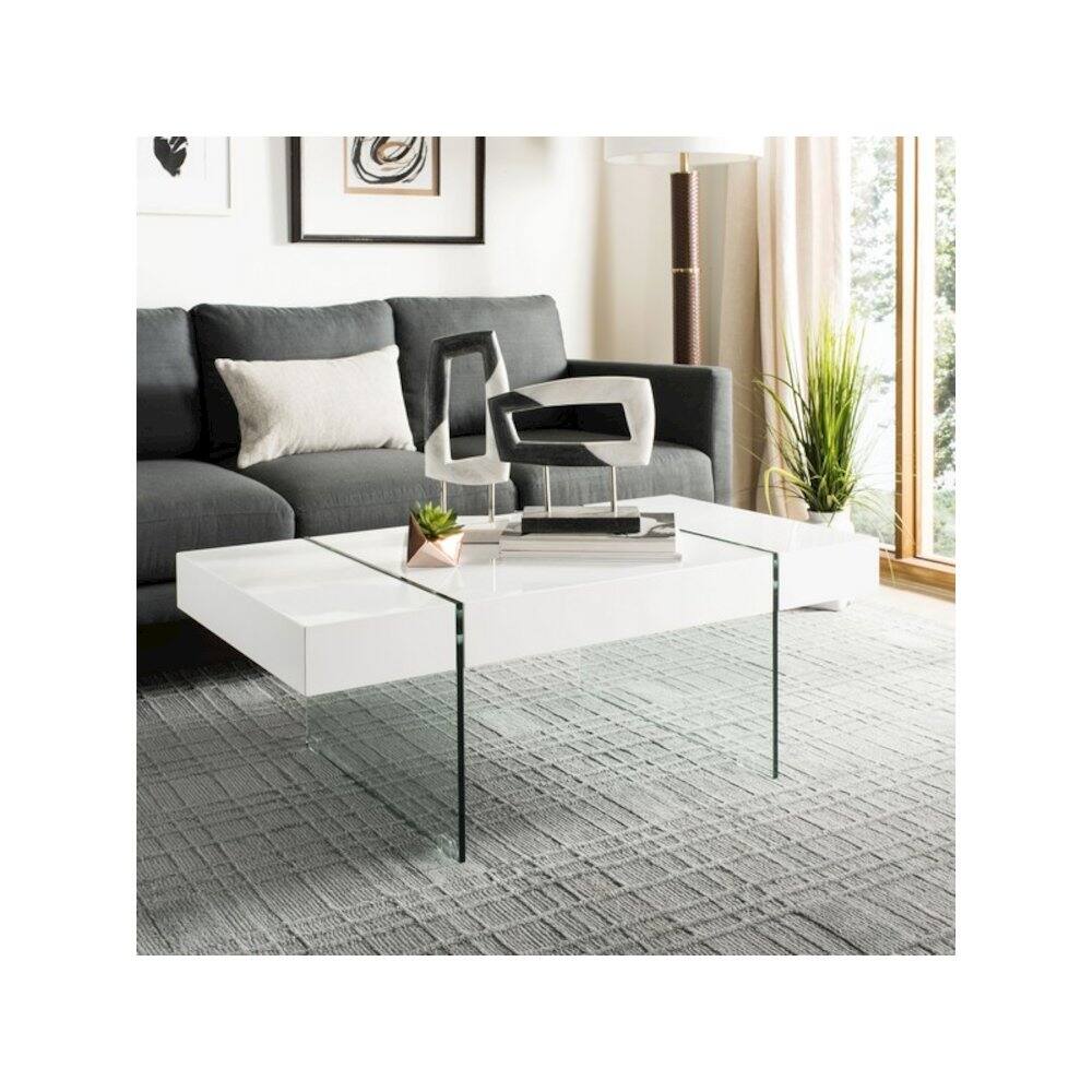 Back. Safavieh - Jacob Rectangular Glass Leg Modern Coffee Table, White/Glass Legs - White.