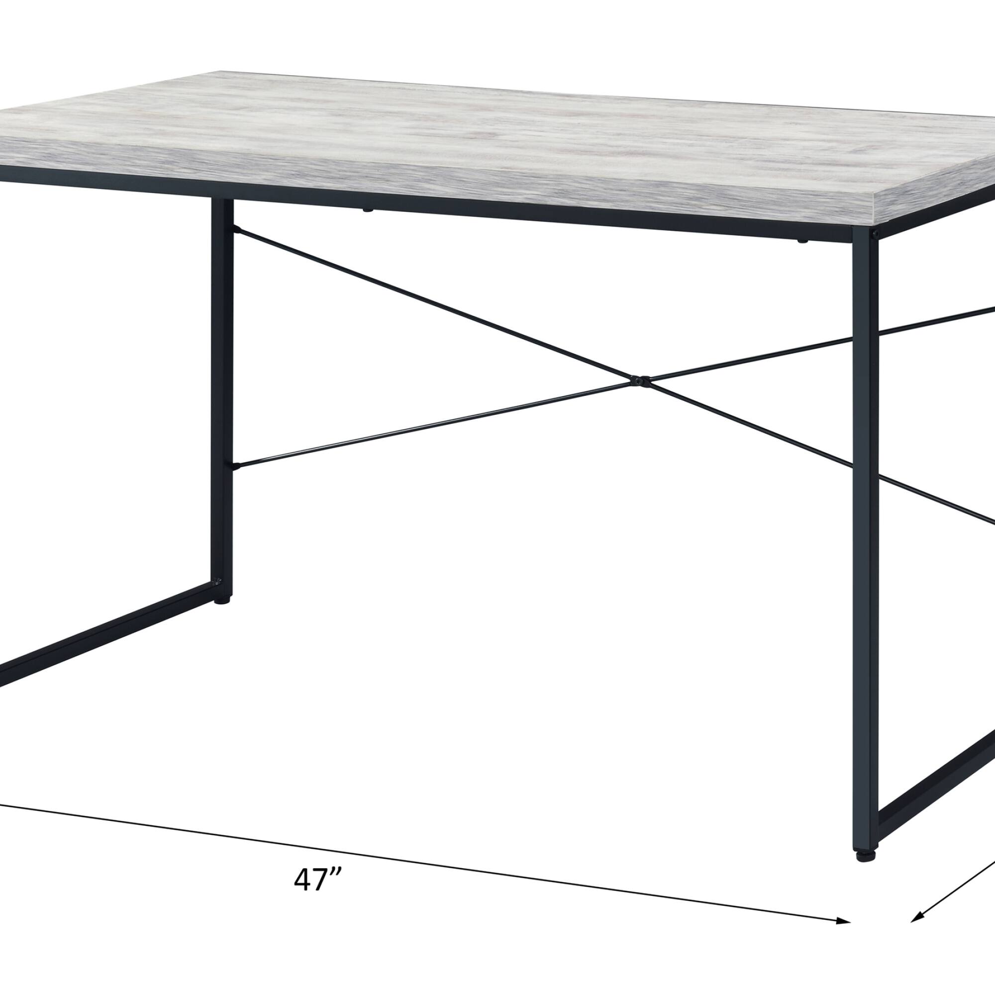 GOODSILO - Industrial Writing Desk with Faux Concrete Top and Metal Sled Base for Modern Home Office Workspace - Antique White+Black - Thumbnail 5