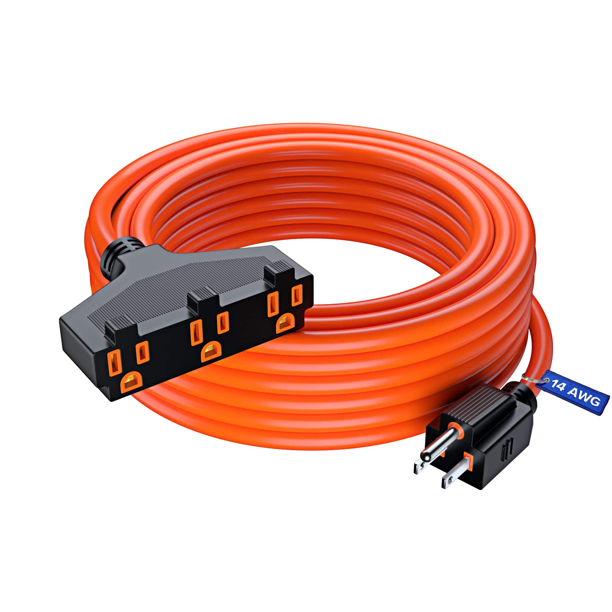 Maximm - Extension Cord 50 Feet, SJTW Extension Cord with Multiple Outlets, 14 Gauge ETL Listed - Orange