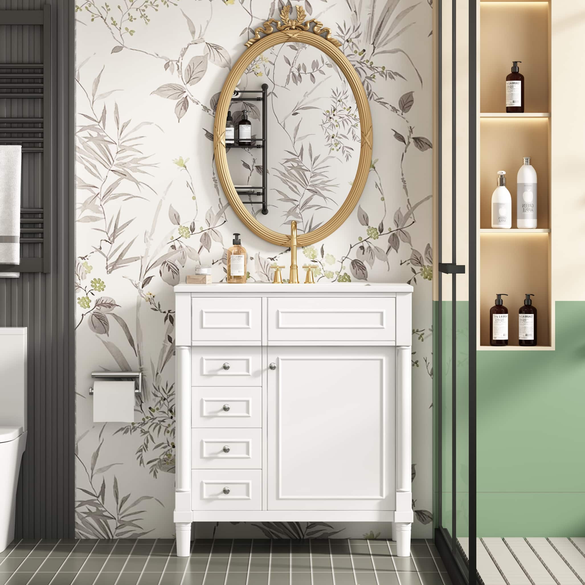 Tiramisubest - 30" Bathroom Vanity with Sink, Bathroom Storage Vanity Cabinet w/Soft-Closing Door, Bathroom Cabinet with 2 Drawers - White