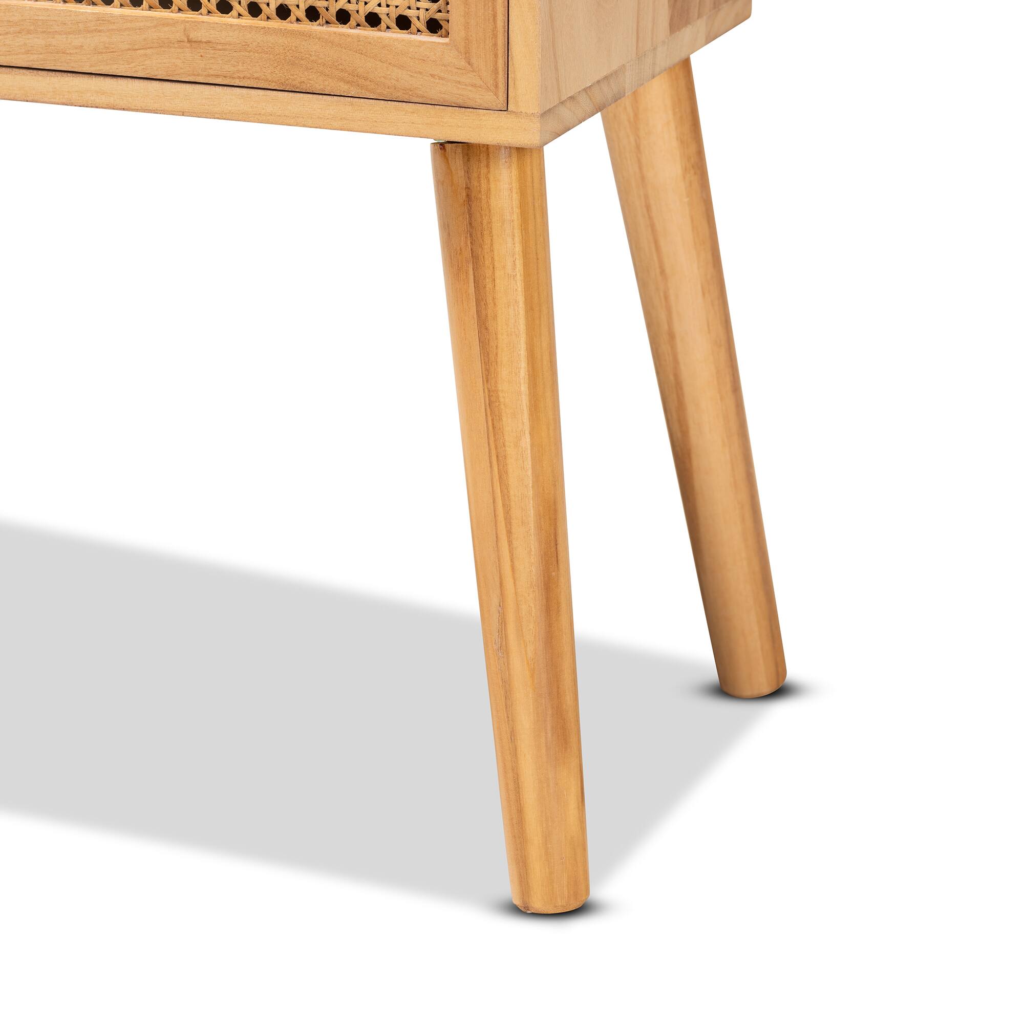 Alt View 2. Baxton Studio - Falan Mid-Century Modern Finished Wood 2-Drawer Console Table with Rattan - Brown/Oak Brown.