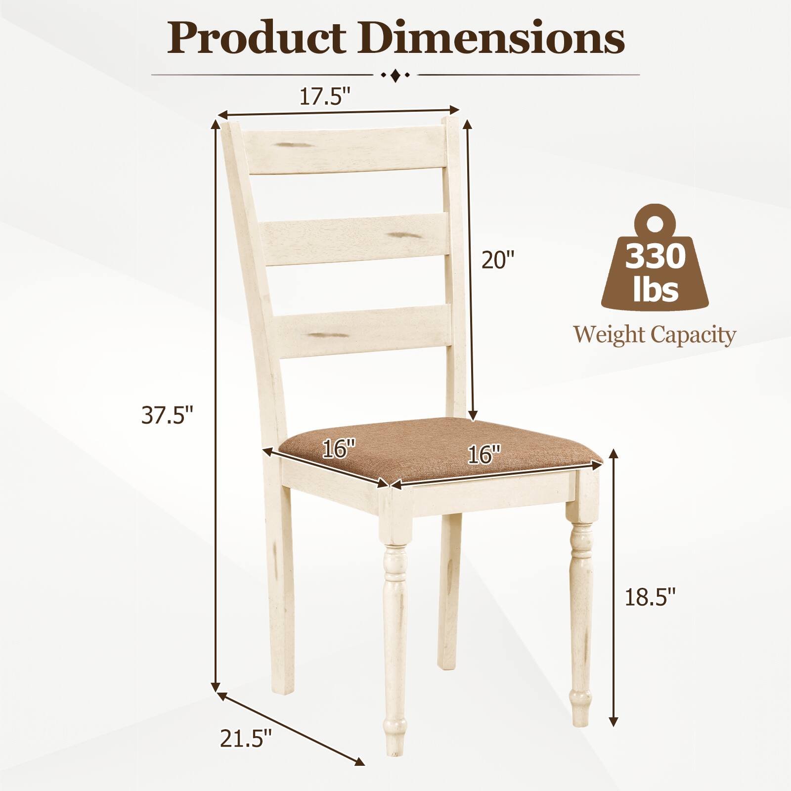 Product Dimensions: 17.5" x 20" x 37.5" x 16" x 16" x 18.5" x 21.5"  
Weight Capacity: 330 lbs