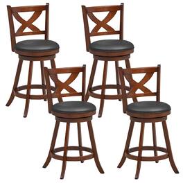 Gymax - Swivel Bar Stools Set of 4 24 Inch Counter Height Bar Chairs w/ High Backrest - Espresso, Black