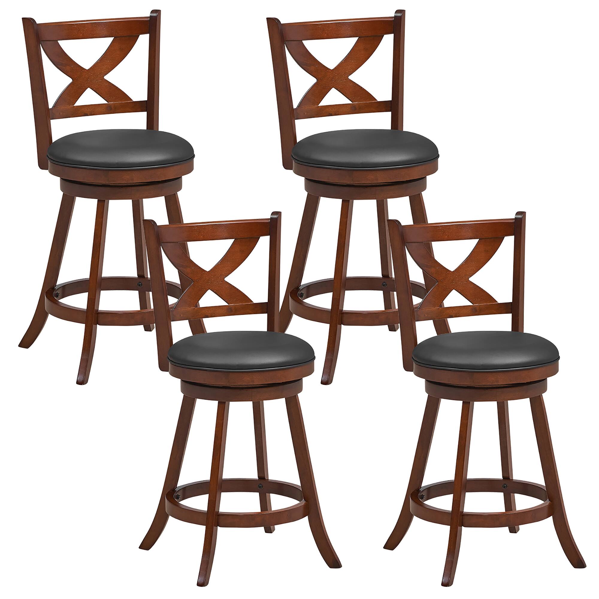 Front. Gymax - Gymax Swivel Bar Stools Set of 4  24 Inch Counter Height Bar Chairs w/ High Backrest - Espresso, Black.