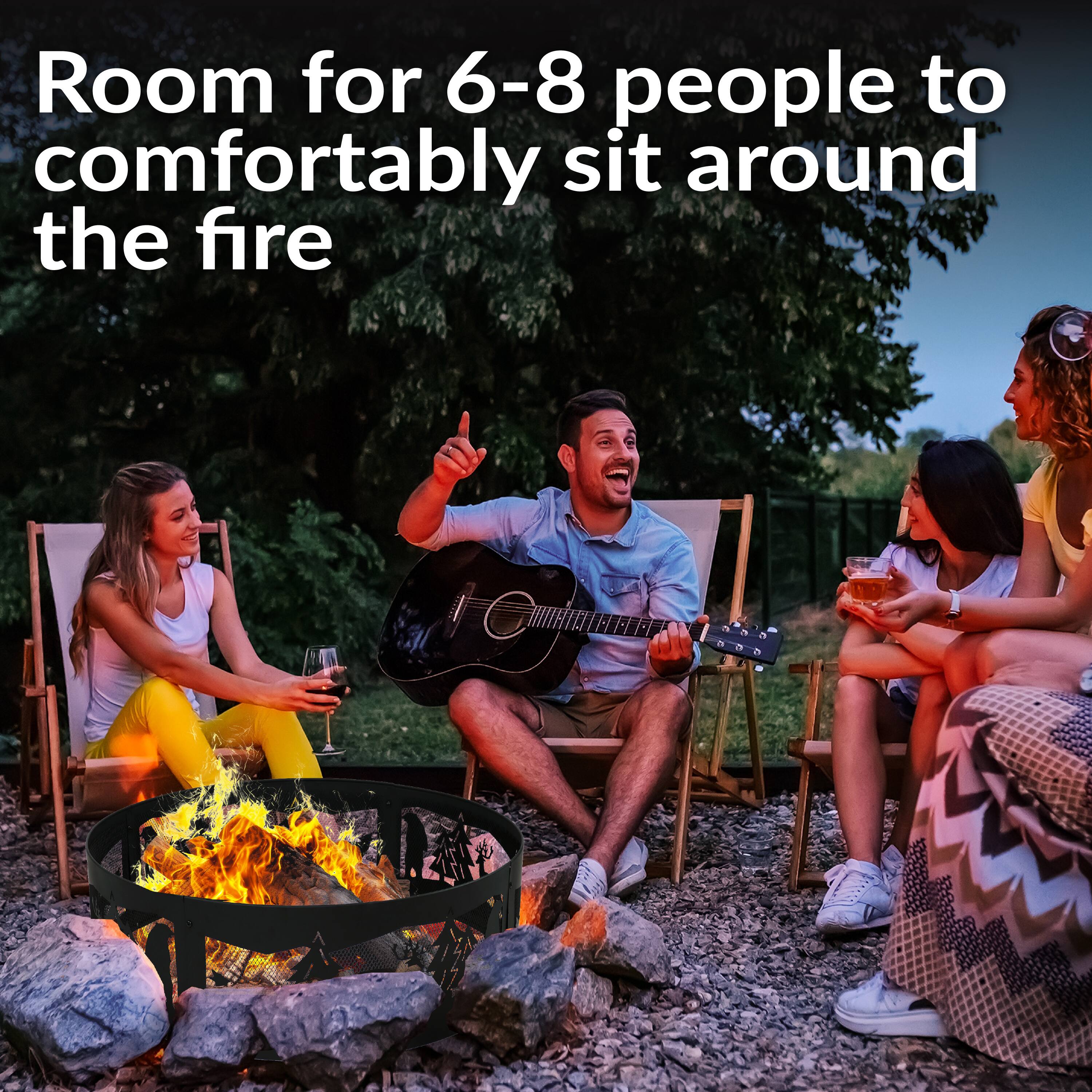 Room for 6-8 people to comfortably sit around the fire