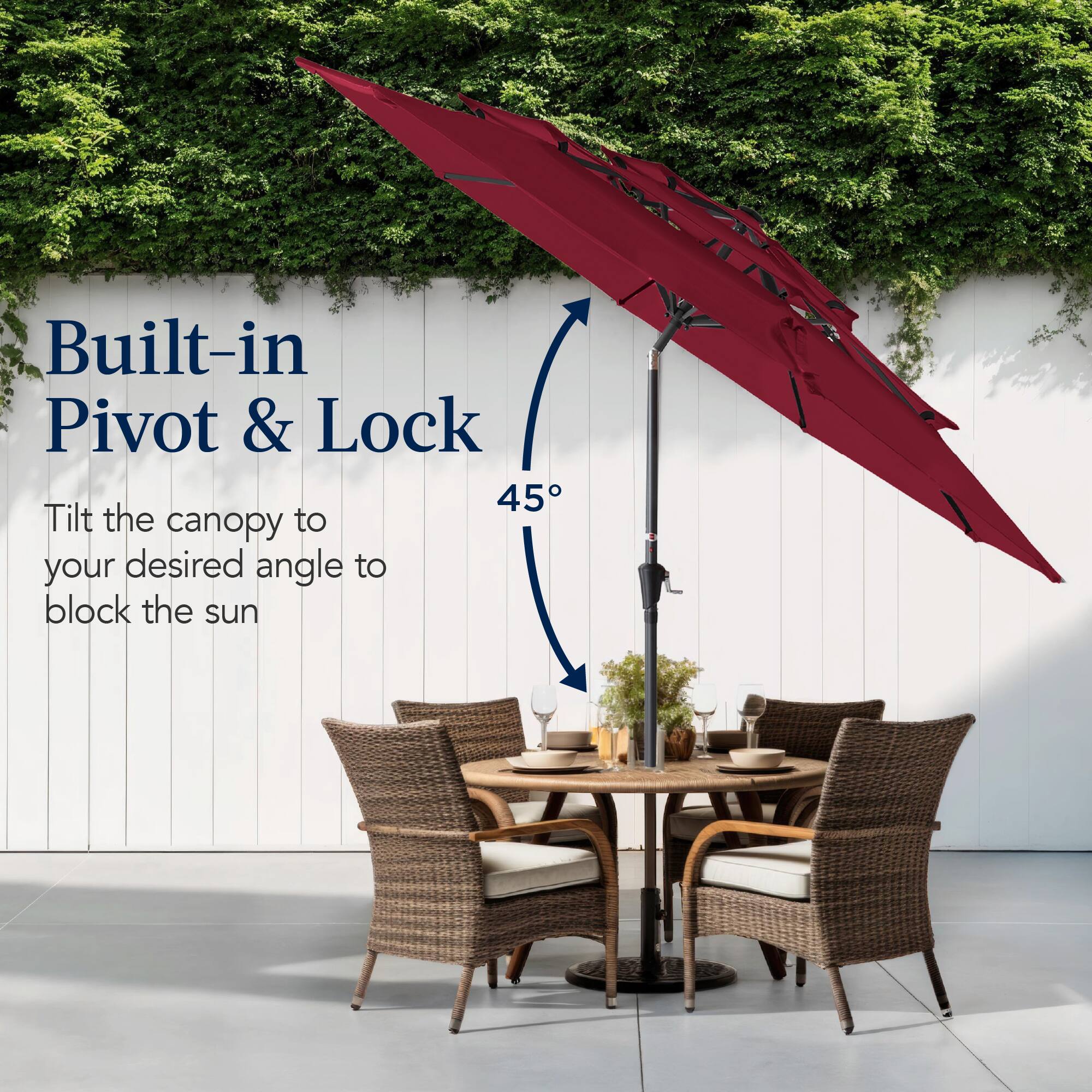 Built-in Pivot & Lock

Tilt the canopy to your desired angle to block the sun.