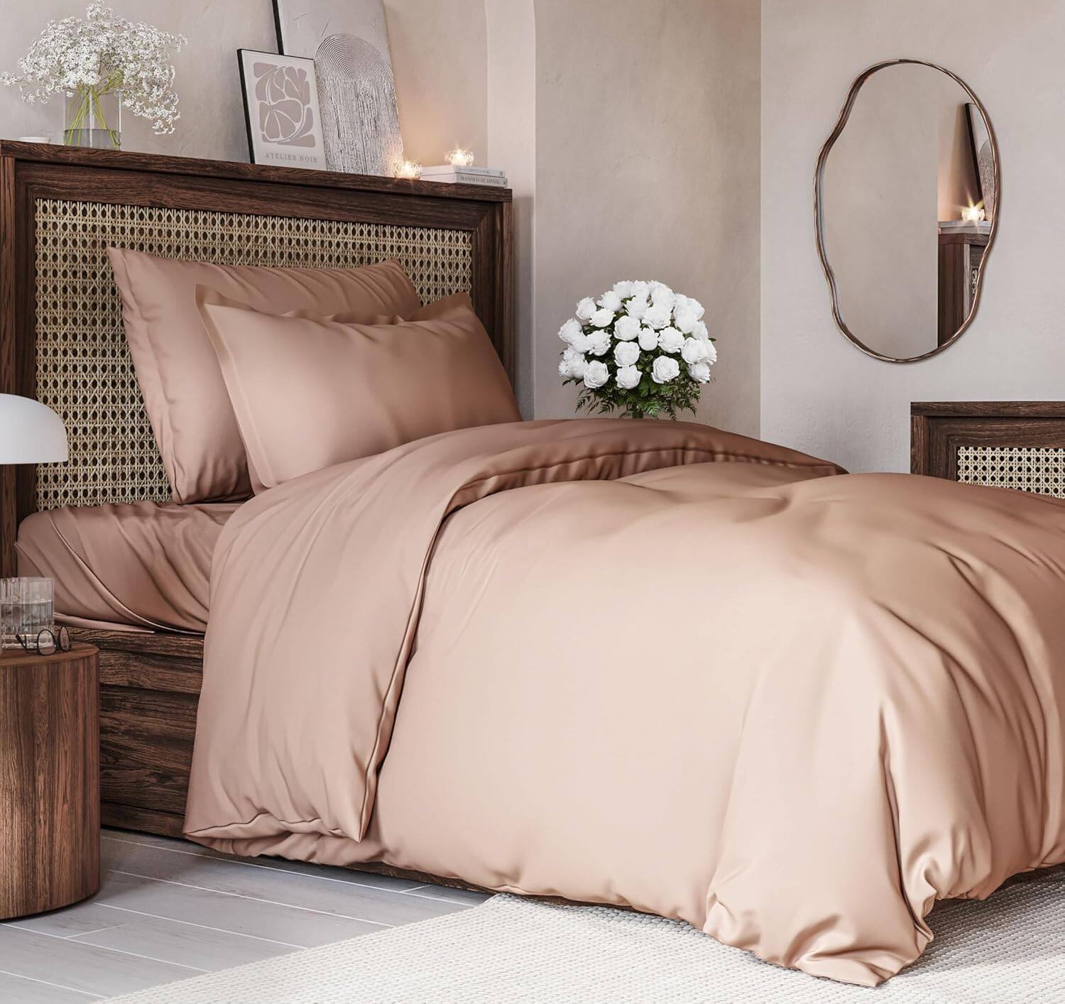 CGK Linens - Luxury Soft Premium Duvet Cover Set - Zipper Closure & Matching Pillow Shams - Mauve