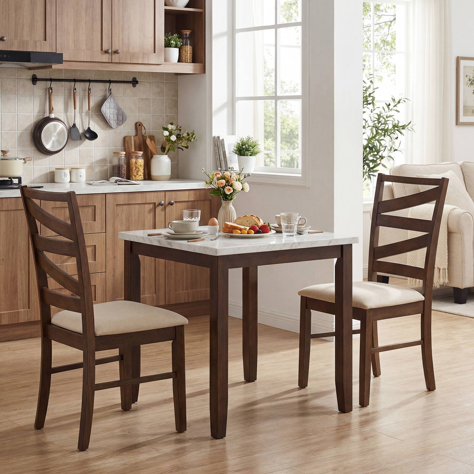 Alt View 5. Gymax - Gymax Dining Chairs Set of 2 w/ Tall Backrests Linen Fabric Upholstered Seats Brown & Beige - Brown.