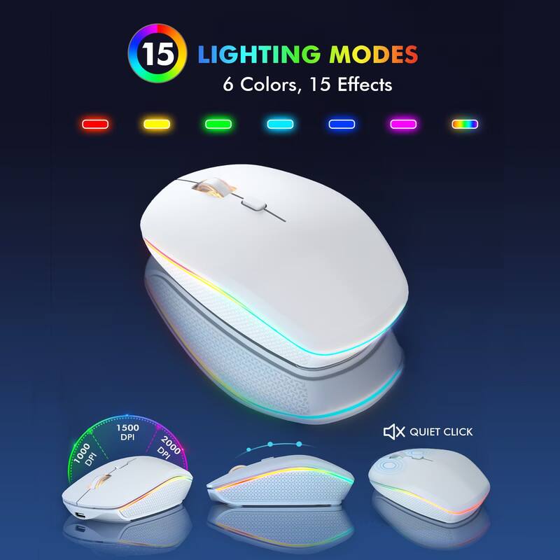 15 Lighting Modes  
6 Colors, 15 Effects  
1000 DPI, 1500 DPI, 2000 DPI  
Quiet Click