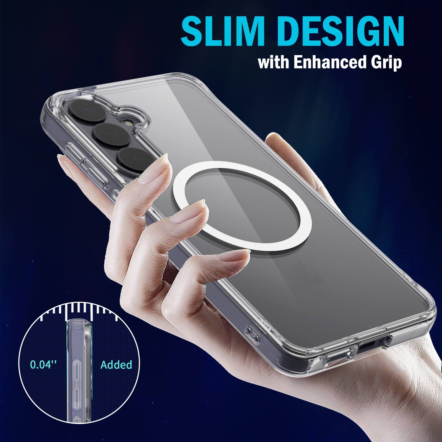 SLIM DESIGN with Enhanced Grip  
0.04" Added