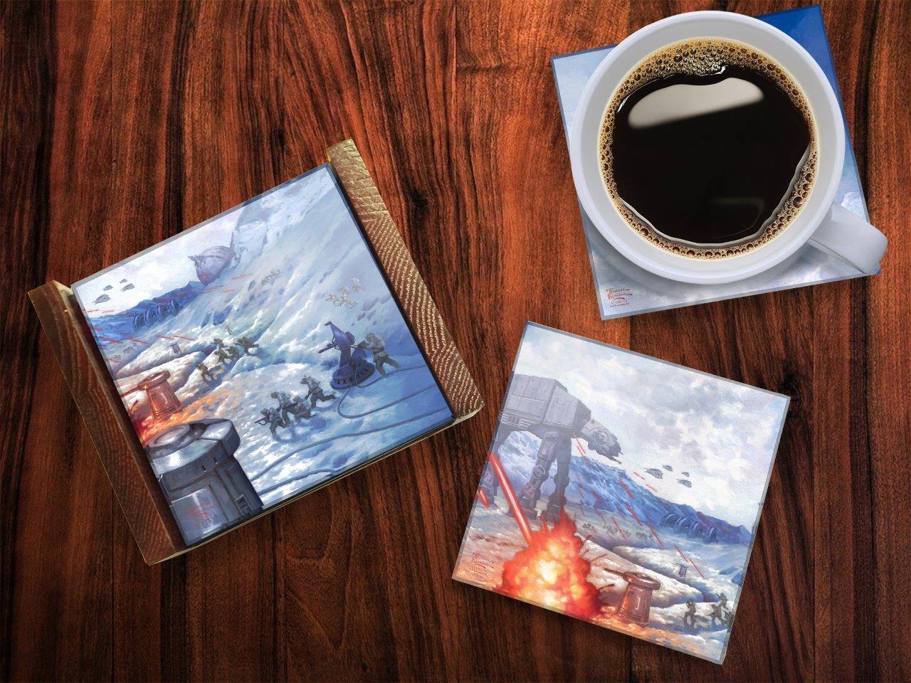Angle. Trend Setters - Star Wars (The Battle of Hoth) StarFire Prints™ Glass Coaster Set of Four - Black.