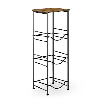 Front. Oumilen - 3-Tier Water Bottle Storage Rack with Top Wooden Shelf, 5 Gallon Water Jug Holder with Rustic Wood Board - Brown.
