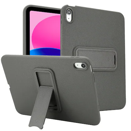 Front. Dteck - Shockproof Case for Apple iPad mini (A17 Pro) 2024, Rugged Slim Leather Texture Protective Cover with Folding Kickstand - Gray.