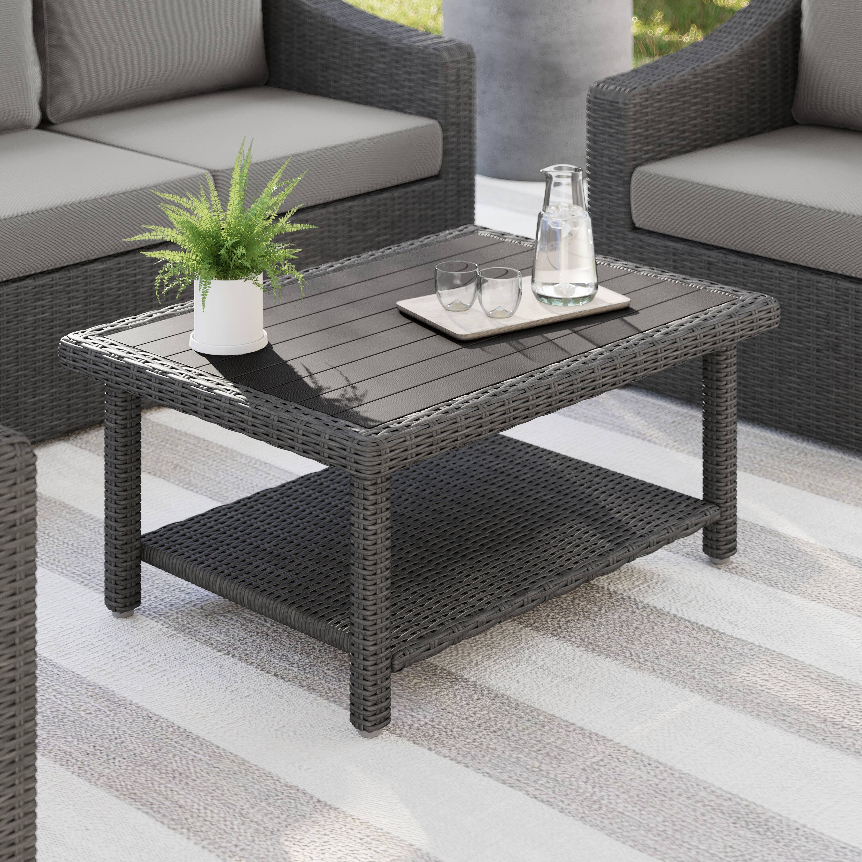 Alt View 1. Martha Stewart - Bedford Outdoor Rattan Wicker Patio Coffee Table with Engineered Wood Top - Gray.