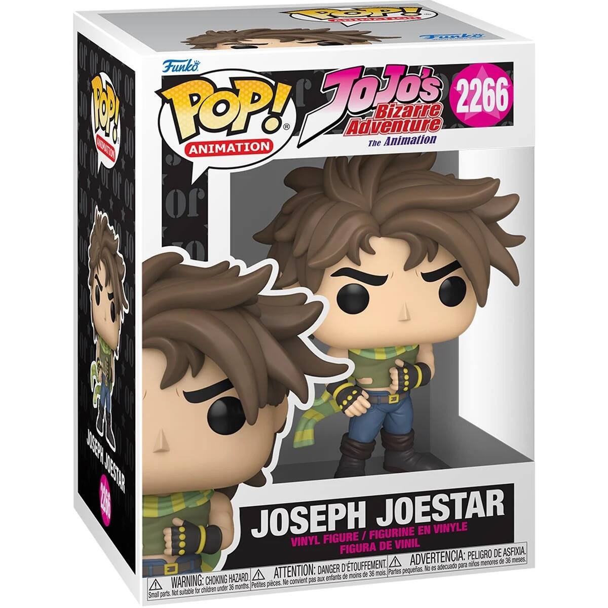 Funko POP! Animation  
JoJo's Bizarre Adventure The Animation  
2266  
Joseph Joestar  
Vinyl Figure / Figurine en Vinyle / Figura de Vinil  

Warning: Choking Hazard  
Not suitable for children under 36 months  
Danger: Pas adapté aux enfants de moins de 36 mois  
Advertencia: Peligro de asfixia. No adecuado para menores de 36 meses  
Attention: Petite pièce. Ne convient pas aux enfants de moins de 36 mois
