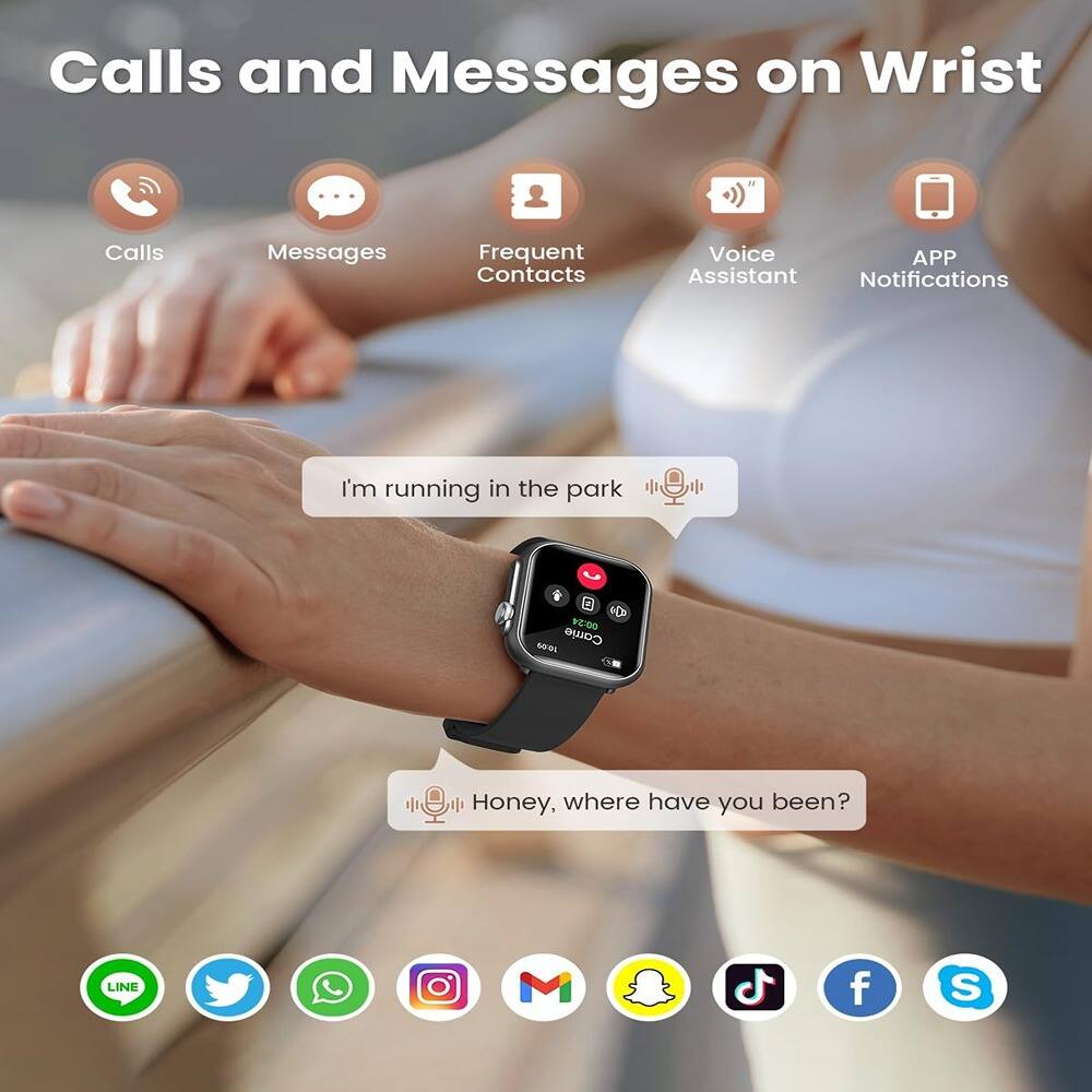 Calls and Messages on Wrist

- Calls
- Messages
- Frequent Contacts
- Voice Assistant
- APP Notifications

I'm running in the park

Honey, where have you been?

LINE M f S