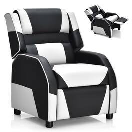 Gymax - Gaming Recliner Sofa PU Leather Armchair for Kids Youth w/ Footrest White - White
