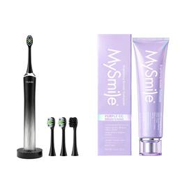 MySmile - Button-Free Rechargeable Sonic Toothbrush & Purple Color Correcting Toothpaste Bundle - Black