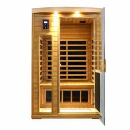 RYHNUYNE - 2 Person Far Infrared Sauna, Low EMF, Red Cedar, Indoor, 47.2 in, 8 Heating Panels, Bluetooth, LED Lights - Natural Wood