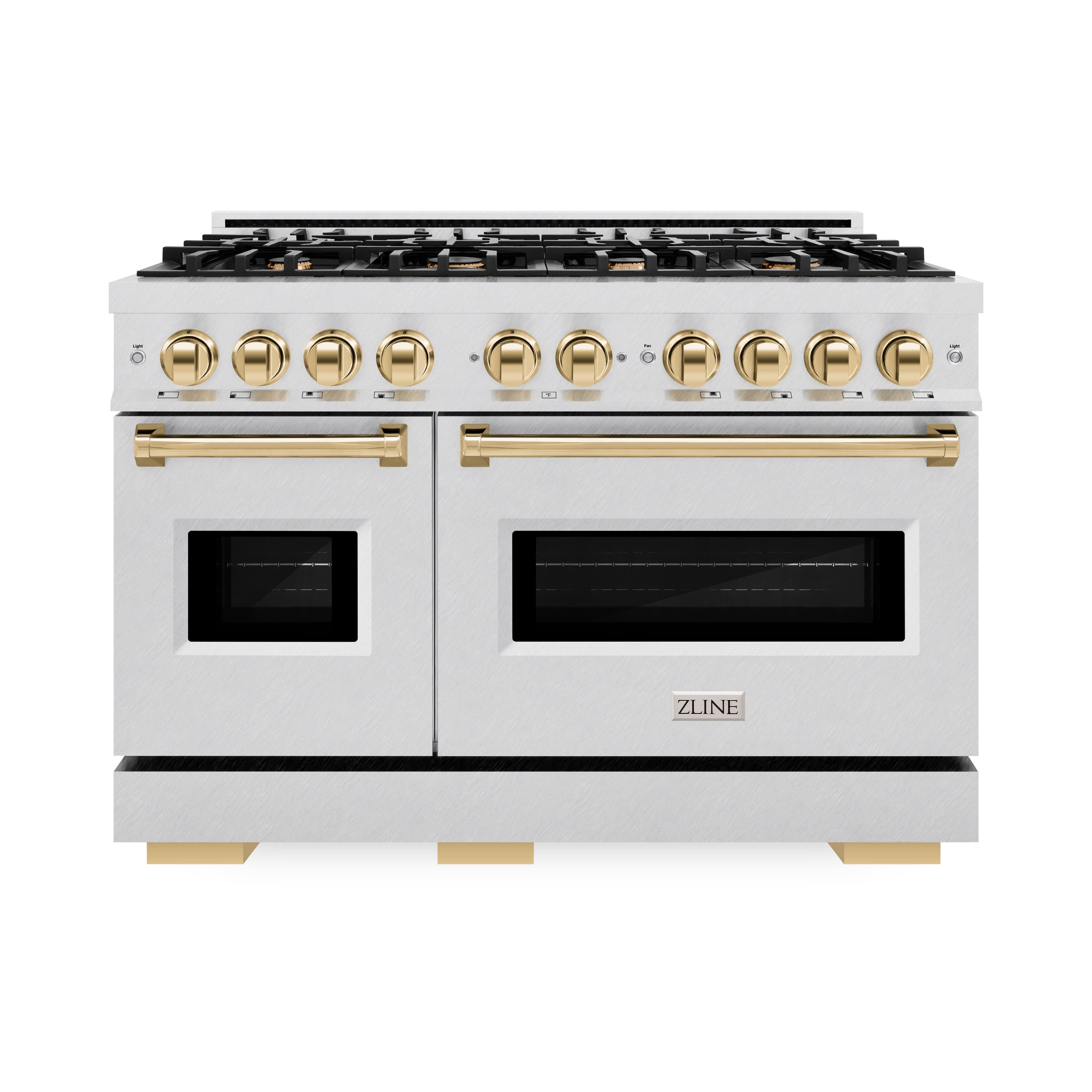 Front. ZLINE - ZLINE Autograph 48 in. Classic Dual Fuel Satin Steel Range w/ 8 Burners & Gold Accents (CDRSZ-48-G) - Stainless Steel.