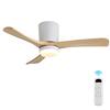 Front. Sofucor - 42'' Wood Low Profile Flush Mount Ceiling Fans w/ Dimmable LED Light and Remote Quiet Reversible for Bedroom Living Room - White.