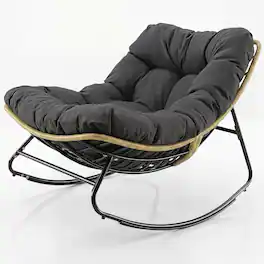 Gymax - Outdoor Papasan Rocking Chair Oversized Egg-shaped Rocker w/Thick Cushioned Seat - Gray
