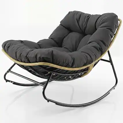 Front. Gymax - Gymax Outdoor Papasan Rocking Chair Oversized Egg-shaped Rocker w/Thick Cushioned Seat Gray - Gray.