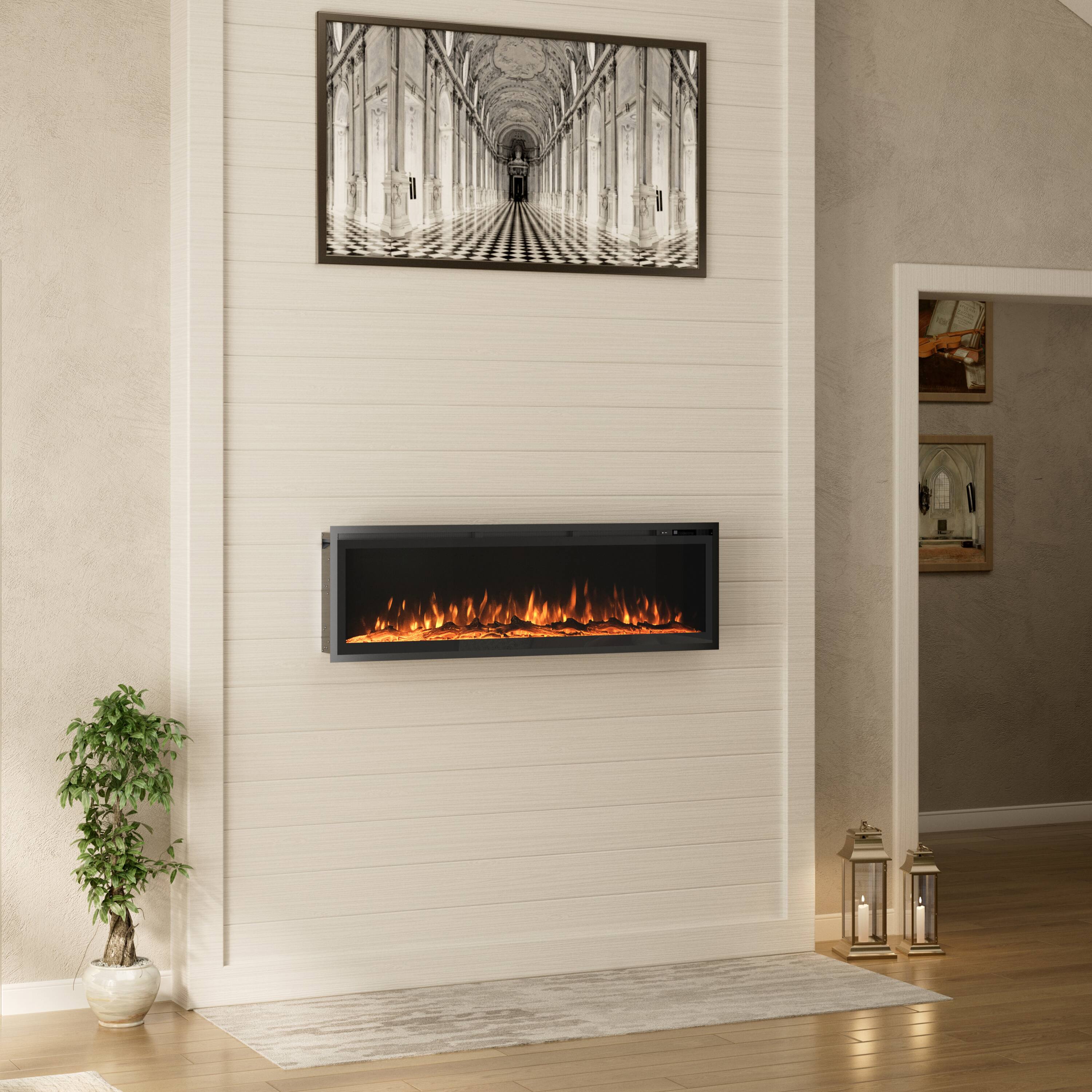 Left. Mondawe - 60" Recessed/Wall-Mounted/Free-Standing Electric Fireplace with Adjustable Light Colors and Touch Screen Control - Black.