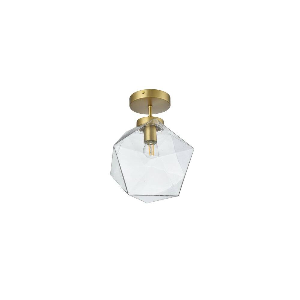 Angle. Living District - Lawrence 10 Inch Flush Mount Ceiling Light Clear Shade in Satin Gold - Satin Gold And Clear.