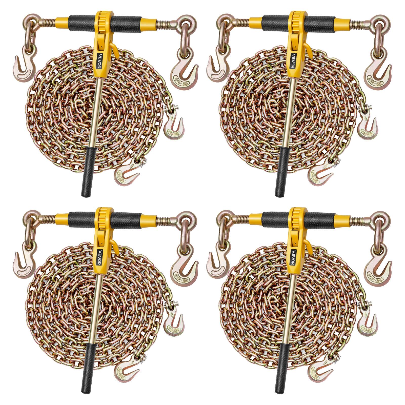 VEVOR - Ratchet Chain Binder, 5/16 in x 12.8 ft G80 Chains, 8000 lbs Working Load of Ratchet Load Binder, Chains and Binders Set - Black/Yellow
