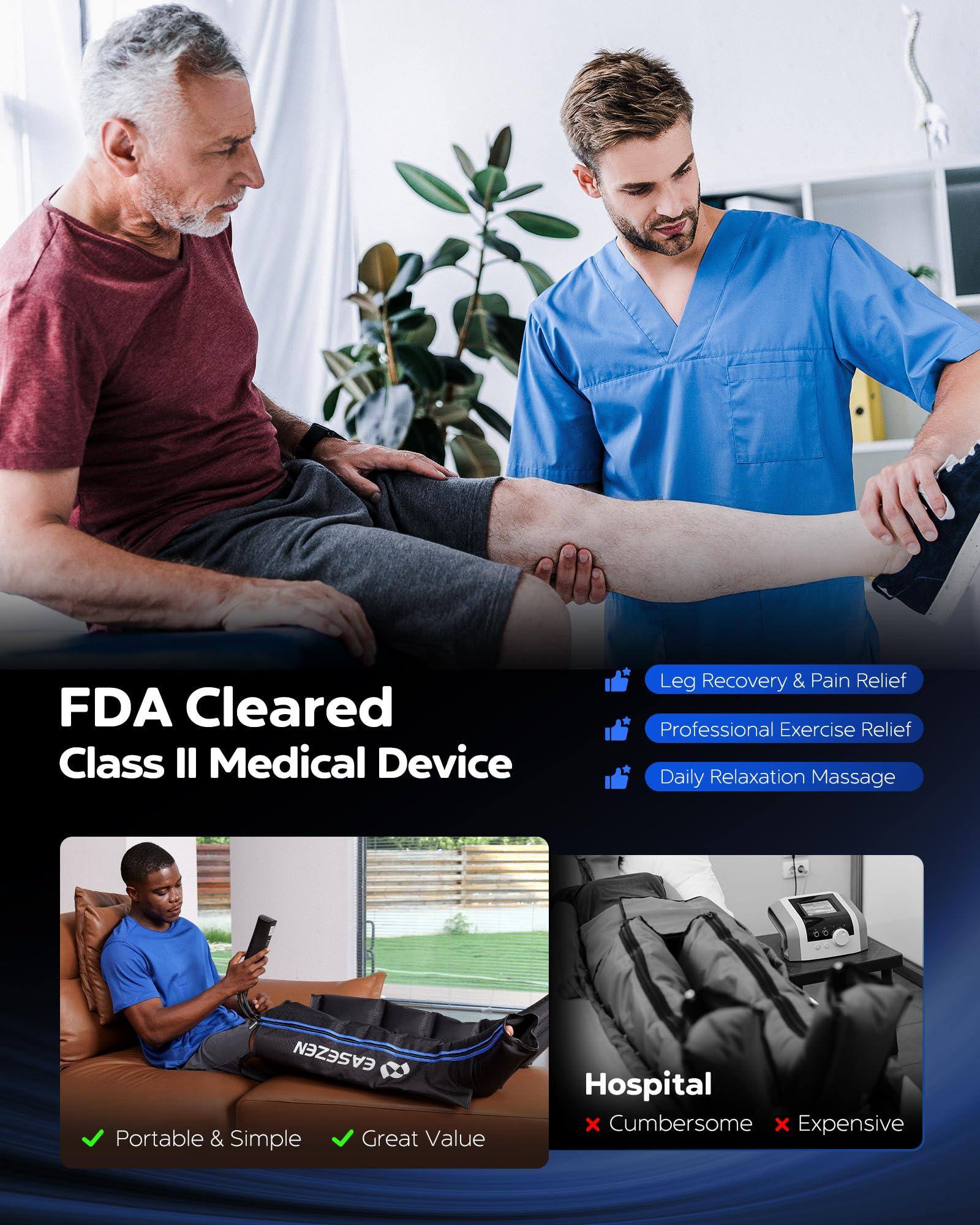 FDA Cleared Class II Medical Device

- Leg Recovery & Pain Relief
- Professional Exercise Relief
- Daily Relaxation Massage

Portable & Simple
Great Value

Hospital
Cumbrous
Expensive