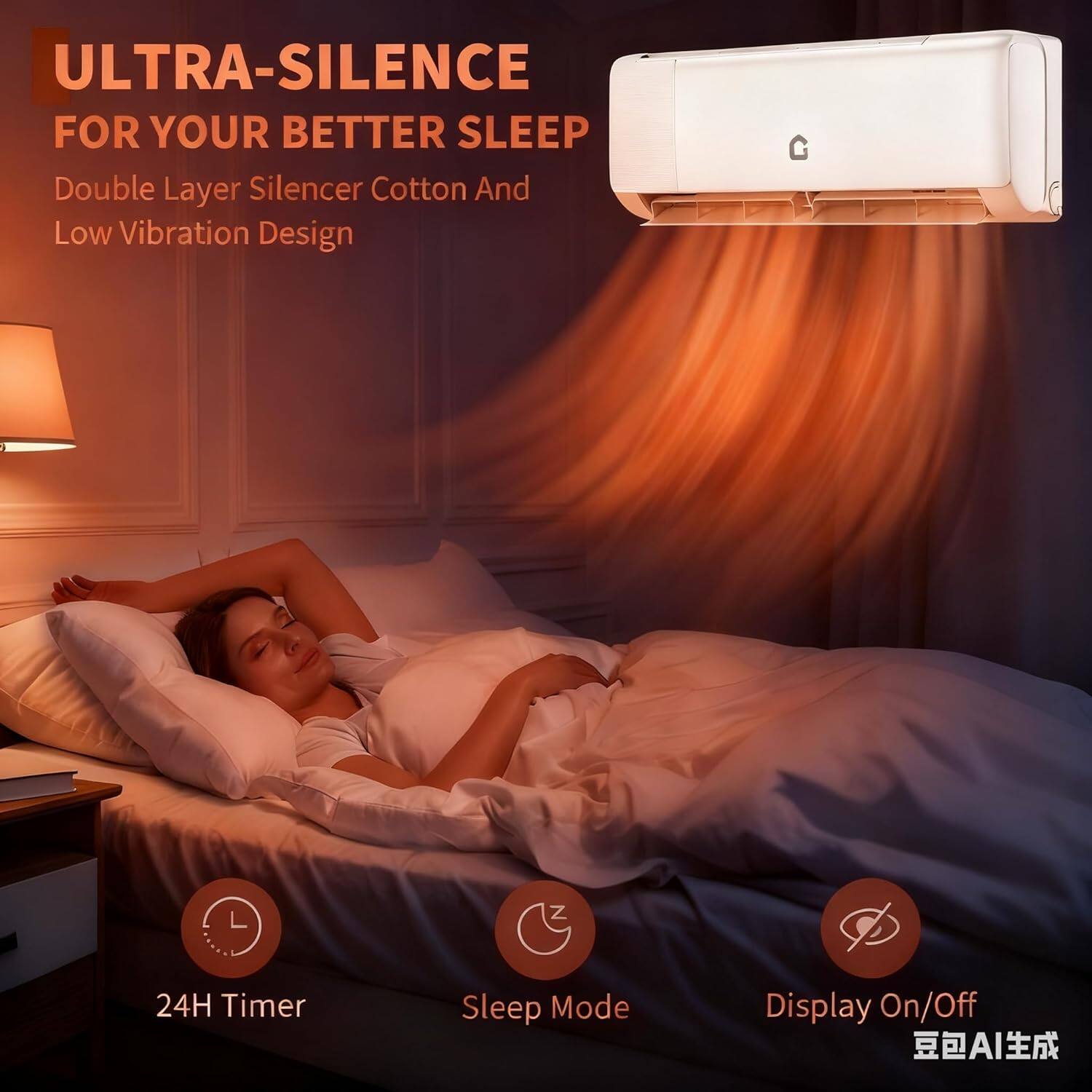 ULTRA-SILENCE FOR YOUR BETTER SLEEP  
Double Layer Silencer Cotton And Low Vibration Design  

24H Timer  
Sleep Mode  
Display On/Off
