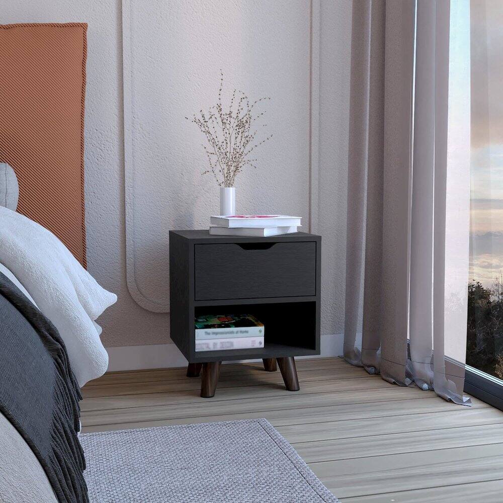Alt View 2. TuHome - Crail Nightstand Black MDF - Black.