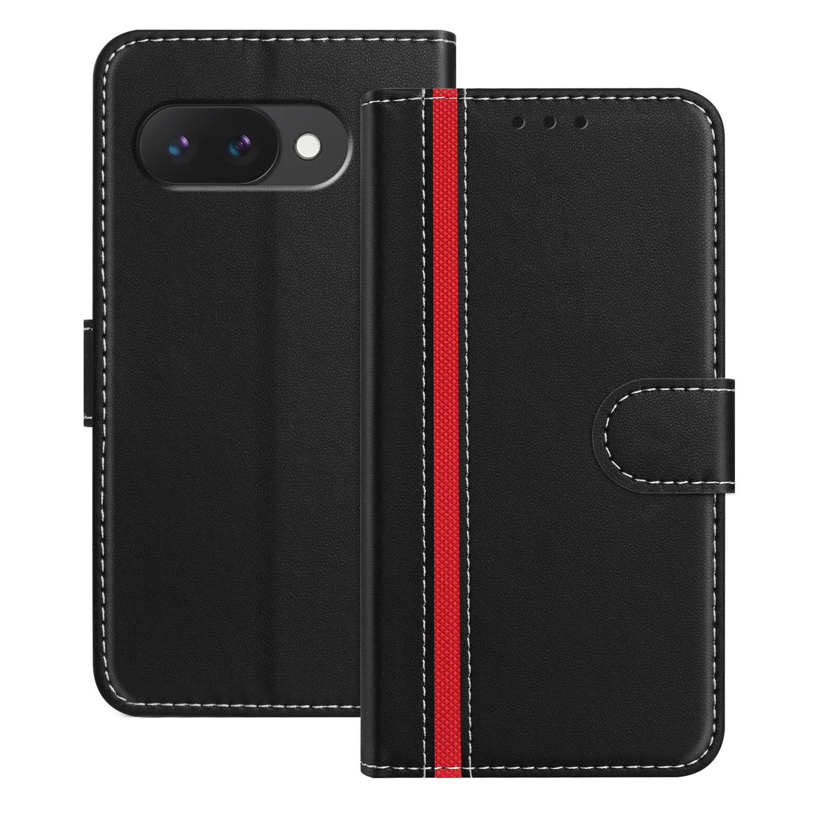 Front. Dteck - Slim Card Holder Case for Google Pixel 9A,PU Leather Magnetic Closure Shockproof TPU Inner Flip Wallet Cover - Black.